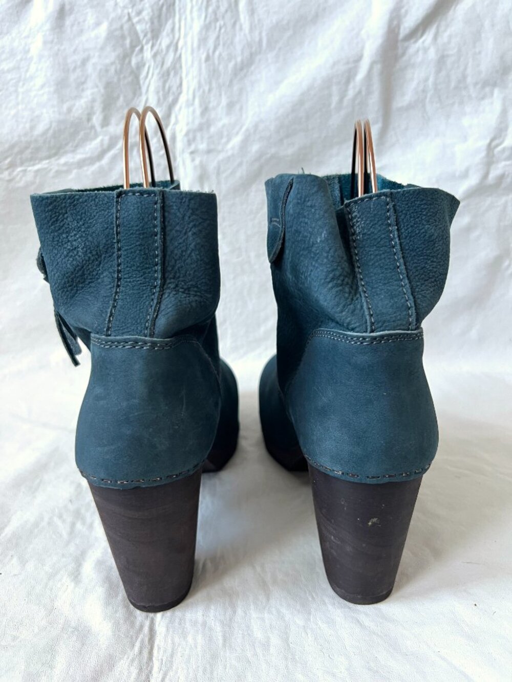 Sanita boots clog booties blue leather platform block heel wood 40 9.5 10 Viva - Picture 4 of 14